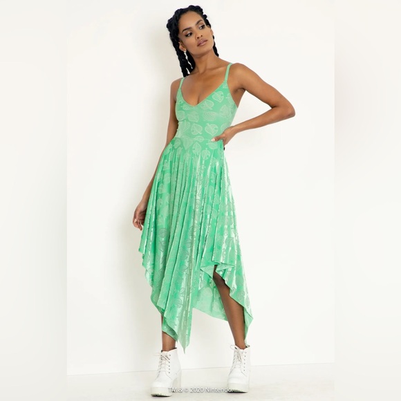 Blackmilk Dresses & Skirts - Animal Crossing Burned Velvet Green Leaf Handkerchief Dress, Blackmilk Sz Small